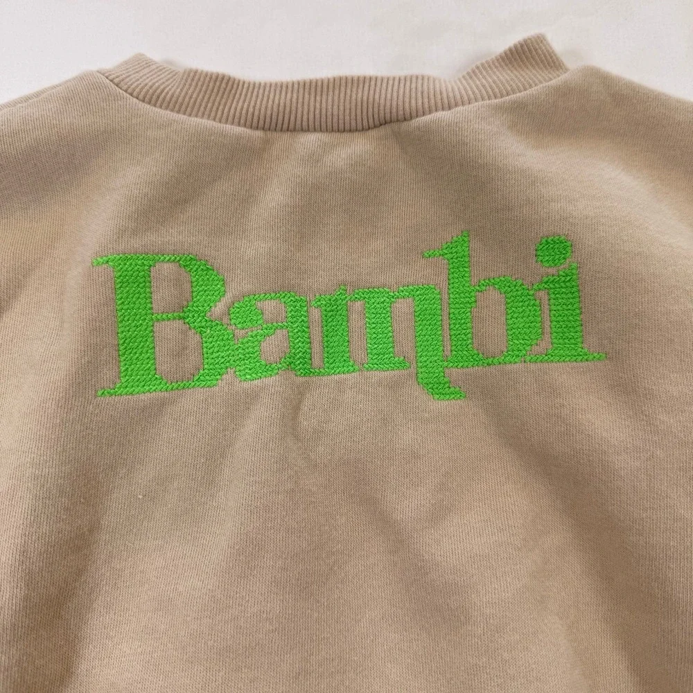 Zara Disney Classics Bambi Sweatshirt Tan Cropped Ribbed Waistband Women Small - Picture 8 of 8